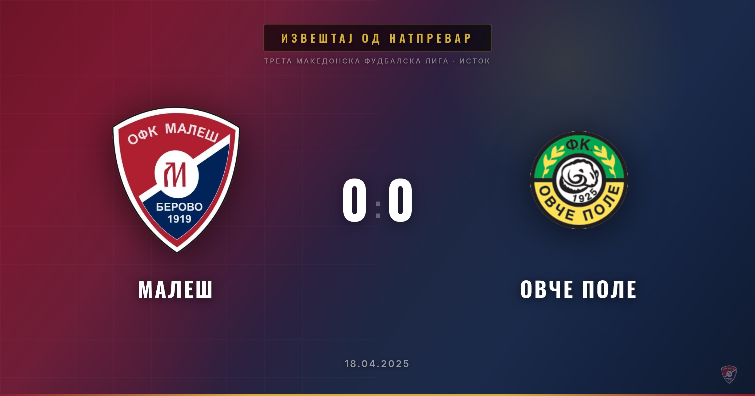 Нерешено за Малеш на домашен терен против Овче Поле